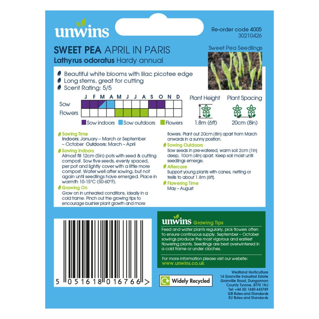 Unwins Sweet Pea April In Paris Gro-Sure Seeds 5051618016766 2